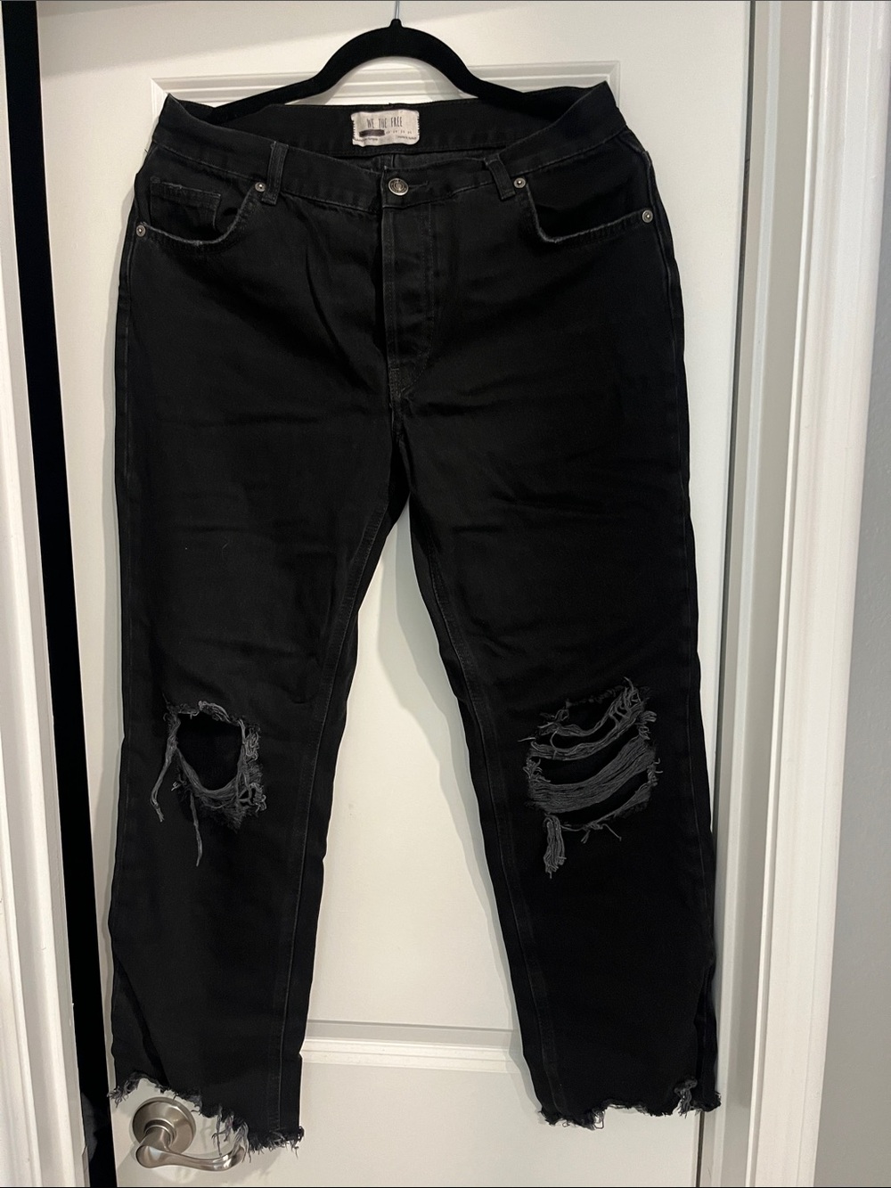 We The Free Black Straight Leg Distressed Jeans